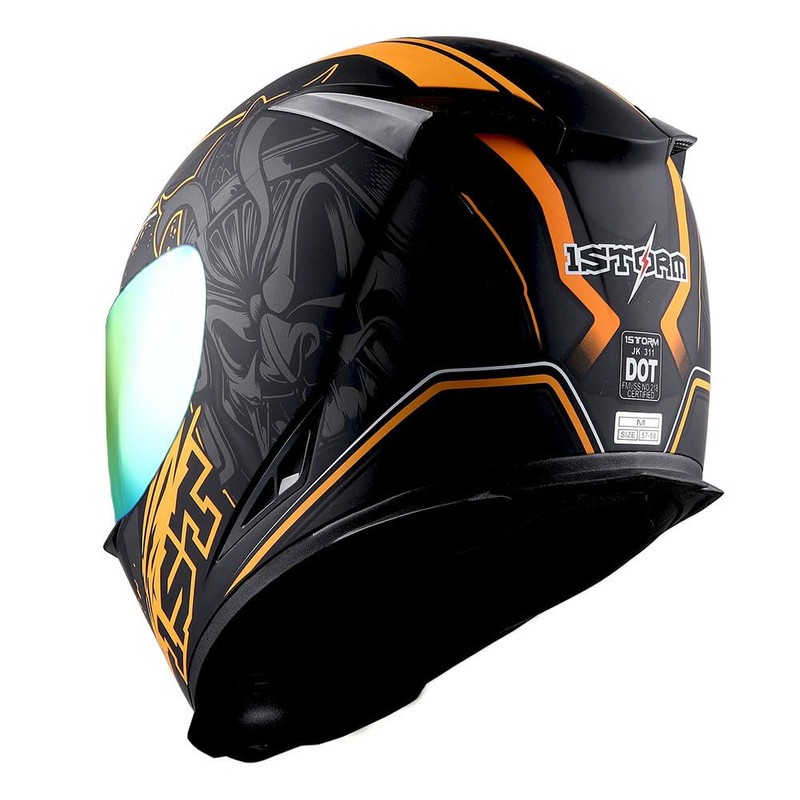 1STorm Motorcycle Full Face Helmet Skull King Matt Orange+ One