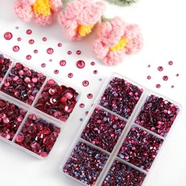 BEADSLAND Hotfix Rhinestones, 6080PCS Rose Rhinestones for Clothes Crafts Mixed 6 Sizes with Wax Pencil and Tweezers Kit, SS6-SS30, Rose