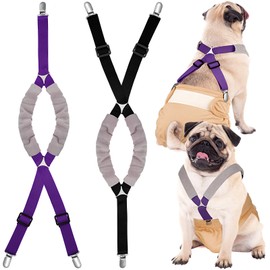 Saintrygo 2 Pcs Dog Suspenders for Diapers Female Male Belly Bands Canine Harness Keep Diaper on Your Pet for Small Medium and Large Dogs (Black,Purple,Medium)