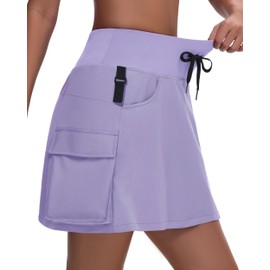 MIVEI Women's 16" 20" Hiking Cargo Skort Skirt - High Waisted Golf Dressy Casual Workout Sport Skirt with Liner Quick Dry, Lilac, Large