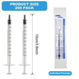 LOPYXBR Pack of 200 1 ml Colostrum Syringes, Disposable Syringes 1 ml Syringe Sterile, Syringes 1 ml without Needles, Single Packaging for Scientific Laboratories, Watering, Refilling, Feeding Pets