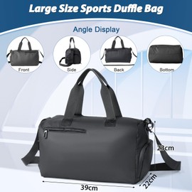 Romon Sports Bag, Travel Bag, Sports Bag, Swimming Bag, Training Bag with Shoe Compartment, Wet Compartment for Sports, Fitness, Travel, Swimming Bag, Gym Bag, Travel Bag for Men and Women, Black,