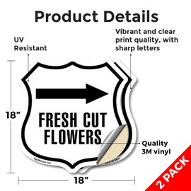 Fresh Cut Flowers Shop Right (2 Pack) 18 inch X 18 inch Shield Shaped Heavy Duty 3.2 mil Vinyl Decals Weather Resistant Made in the USA