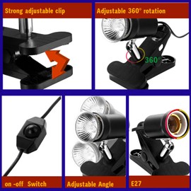 ​Spotted SALAMAER Rotatable Reptile Heat Lamp with 4PCS 50W UVA UVB Light Bulb Basking Spot Light Simulated Sunlight Heating Lamp Turtle Lizard Beared Dragon Amphibians (Timer Dimmer Black+4PCS50w)