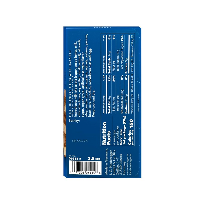 Niederegger Milk Chocolate Marzipan Bar 110g/3.8 oz | Delicious world-renowned