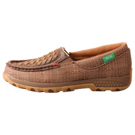Twisted X Women's Slip-On Driving Moc, Moc Toe with CellStretch, Woven Brown & Coffee, 8.5 M