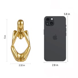 Ozzptuu Sandstone Resin Thinker Style Abstract Sculpture Statue Collectible Figurines Home Office Bookshelf Desktop Decor (Small Gold, Focus)