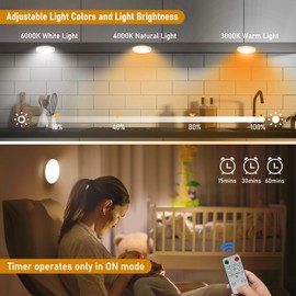 ALLTHWO Led Under Cabinet Lighting,1000mAh Rechargeable Puck Lights with Remote,3 Color Temps&Dimmable Motion Sensor Closet Lights Indoor,Under Counter Lights for Cupboard,Kitchen,Wardrobe,Stairs(6)
