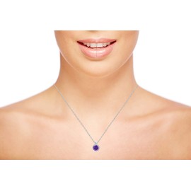 Solid 10K White Gold 6mm Round Genuine Purple Amethyst February Birthstone with Rope Frame Rabbit Ear 18" Rope Chain Necklace | 10K Gold Amethyst Necklace For Women