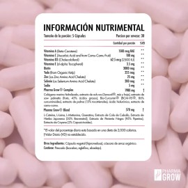 Suplemento Pharma Grow Hair Vitamins Grow 360 para Crecimiento Capilar Femenino con Biotina, Colágeno y Vitaminas - 150 Cápsulas                      