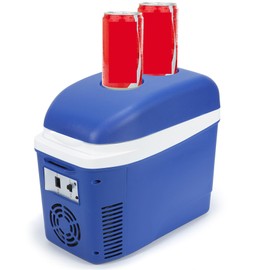 Iceblue Mini Fridge, 7 Liter /9 Cans Skincare Fridge with Belt, AC Plug & 12V Car Charger Dual-use Small Refrigerator, Compact & Portable Refrigerator for Car, Dorm, Travel, Picnic, Gift (Blue)