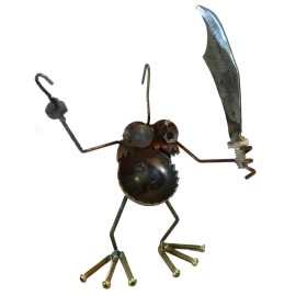 Sugarpost Gnome Be Gone Mini Pirate With Hook and Sword Welded Metal Art