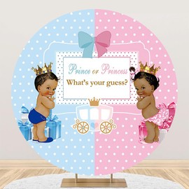AOFOTO 6.5x6.5ft Royal Prince or Princess Gender Reveal Backdrop Blue Pink Gifts Photography Background He or She Baby Shower Reveal Party Decorations Boy Girl Birthday Photo Booth Banner Props Round