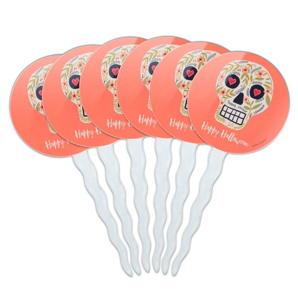 GRAPHICS & MORE Happy Halloween Fun Floral Skull Cupcake Picks