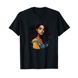 Black Girls With Afro Hair Wearing Yellow Curly Hair Round T-Shirt