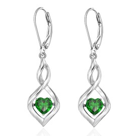 Heart Birthstone Infinity Earrings for Women Sterling Silver 925 Drop Dangle Lever Arm Earrings Jewellery Gifts for Women, Sterling Silver, Cubic Zirconia