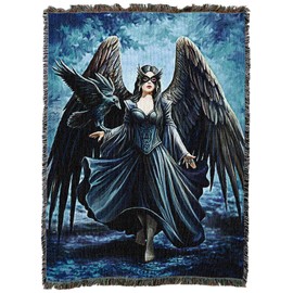 Pure Country Weavers Raven Angel Woven Blanket by Anne Stokes - Fantasy Gift Cotton Tapestry Throw - Made in The USA - 72" x 54"