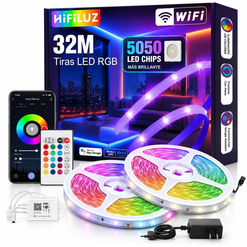 32M Tiras LED WiFi 5050 RGB Compatible con Alexa Luces
