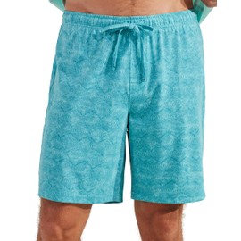 CARIBBEAN JOE Men's Lightweight Sleepwear Pajama Shorts, 100% Cotton PJs with Calm Biscay Bay Print, Sleep Bottoms, Teal, X-Large