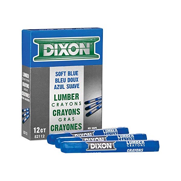Dixon Industrial Lumber Marking Crayons, 4.5" x 1/2" Hex, Soft-Blue, 12-Pack (52112)