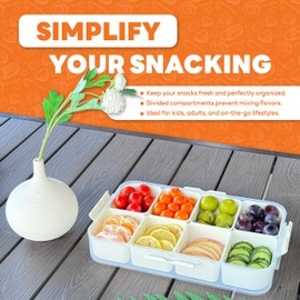 LSHAUS Divided Serving Tray with Lid and Handle - Dishwasher and Microwave Safe, Portable Snack Platters, Reusable Veggie Tray 8 Compartment, Clear Organizer for Candy Fruits Nuts, Snackle Box
