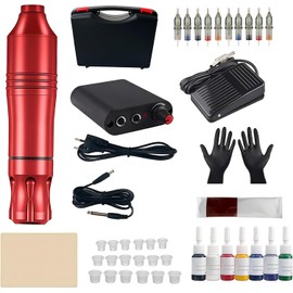 Kit de lápices de tatuaje para niños, máquina de tatuaje con pedal, piel de práctica, 10 colores de tinta, estuche de almacenamiento, punta reemplazable, para principiantes y práctica
