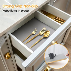 Shinlendid Shelf and Drawer Liner for Kitchen Cabinets Non-Adhesive, Strong Grip Non-Slip Thickened Cabinet Liners for Shelves, Waterproof Mats for Dresser Cupboard, Pure Gray, 23 in x 20 Feet