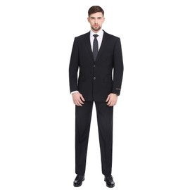 P&L Men's 2-Piece Classic Fit Office 2 Button Suit Jacket & Pleated Pants Set Black 46 Long / 40 Waist