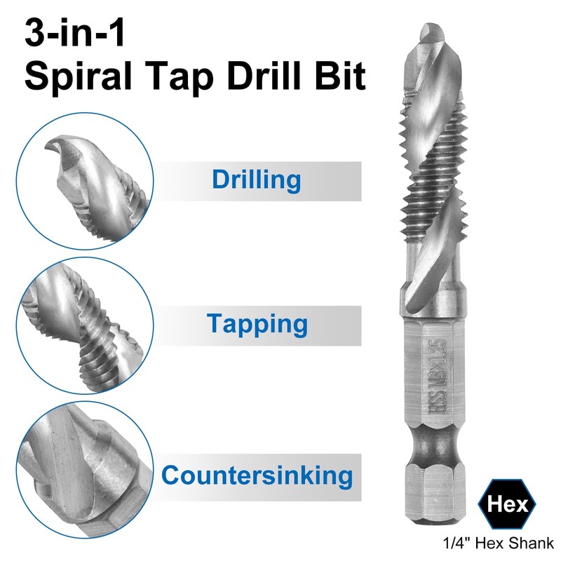 sourcing map 5pcs Combination Drill and Tap Bits, Metric M8