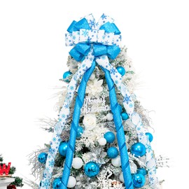 Hismir - Lazo de Navidad para árbol de Navidad, 53 x 13 pulgadas, lazo grande con purpurina y cinta estampada, lazos decorativos para árbol de Navidad, corona, puerta, festival, decoración del hogar