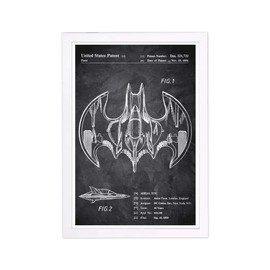 Wynwood Studio Movies and TV Framed Wall Art Prints 'Aerial bat Toy 1991 Chalkboard' Home Décor, 13" x 19", Black, White