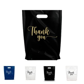 MMSBAGS 100 Thank You Merchandise Bags, 9"x12", 12"x15", 15"x18" 1.25 Mil. (Black/Gold, 12x15)