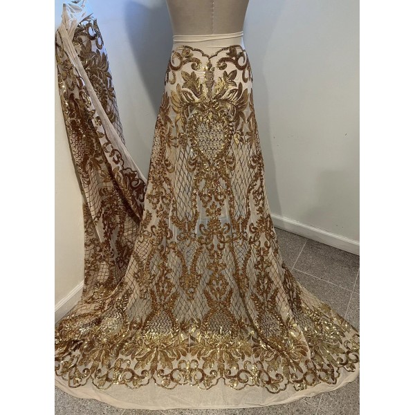 Waheed Fabric GOLD 4way Stretch Sequins Fabric 50” Width Sold