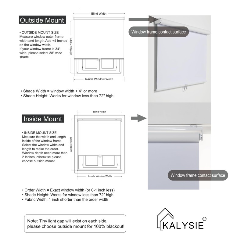 KALYSIE Custom Roller Shades 100% Blackout Blinds for Windows and