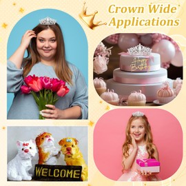 YARIEW Small Silver Crown and Happy Birthday Cake Topper Flower Bouquets Crown Cake Toppers Hair Accessories for Women Birthday Party Decorations Bridal Costume Hair Accessories Gifts