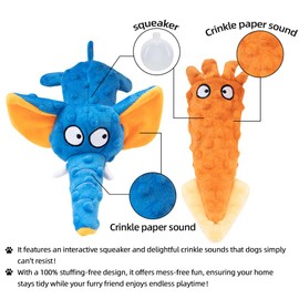 SHIPPOU 2 Pack Zesty Squeaky Dog Toys with Crinkle Paper & Squeaker - Plush Feel Stuffing-Free Chew Toys for Gentle Small and Medium Dogs, Puppy Teething Toys for Boredom Relief & Dental Care