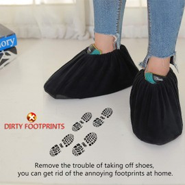 PlasMaller 10 Pairs Non Slip Washable Reusable Shoe Covers for Household Thickened Boot Covers, Black (US 7-8.5)