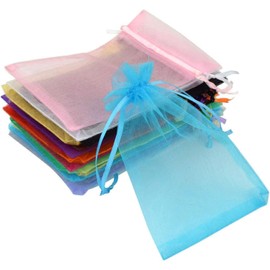 100 Medium Organza Gift Bags, Jewelry Pouches Sheer Drawstring Pouches, Mesh Candy Favour Bag for Wedding Favors, Jewelry, Candies & Bridesmaid Gifts (10 x 15CM, Multicolor)