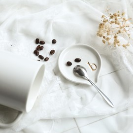 COLLECTIVE HOME - Ceramic Coffee Spoon Rest, Monogram Ceramic Spoon Holder, 3.8 Inches Coffee Spoon Holder, Mini Teaspoon Rest, Small Spoon Holder for Stove Coffee Bar (b)