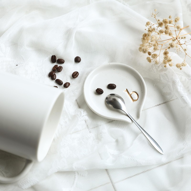 COLLECTIVE HOME - Ceramic Coffee Spoon Rest, Monogram Ceramic Spoon