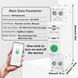 WiFi Smart Switch Breaker, 1-63A Adjustable Wifi Breaker for Whole House Monitoring, APP Remote Control Monitor Voltage Power Energy Usage, Compatible with Alexa Google Home, DIN Rail Mountable(2 PCS)