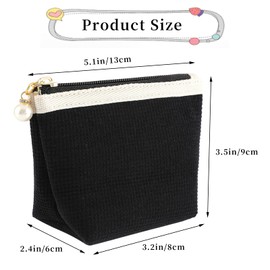 Teircno Preppy Corduroy Period Bag for School Teen Girls, Cute Sanitary Napkin Storage Bag Portable Period Pouch with Pearl Zipper, Sanitary Pads Bag Tampons Holder for Purse, First Period (Black)