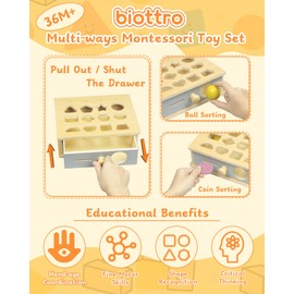 Biottro Montessori Toys for 3 4 5 Year Old - 5 in 1 Learning Education Toy for Toddler Kid Boys Girls - Shape Matching Stacking Color Sorting Beads Lacing Sensory Fidget Gifts