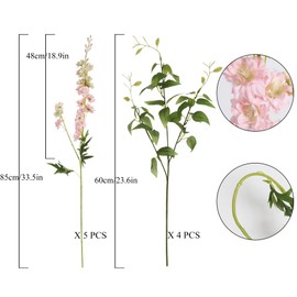 IPOPU 9Pcs Artificial Delphinium Pink Flowers Combo Clematis Greenery Stems 33.5" Pink Long Stem Larkspur Artificial Flowers for Wedding Centerpieces Bridal Bouquet Home Party Table Decor (Pink)