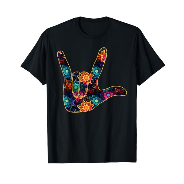 Floral I Love You Sign Language Fingerspelling T-Shirt