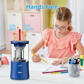 tenwin Electric Pencil Sharpener, Fully Automatic Pencil Sharpener for 6-8mm Colored Pencils, Hands-Free Rechargeable Sharpener, Fast Sharpening, No Uneven Tips, Also for Short Pencils, Blue