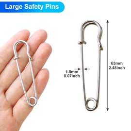 Redamancy Large Safety Pins, Strong Blanket Pins, 12 Pcs Heavy Duty Blanket Pins, 2.5 inch/63 mm Kilt Pins, Stainless Steel Large Safety Pins for Clothes Blankets Crafts Skirts Kilts Brooch Making