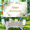 7x5ft Greenery Theme Happy Anniversary Backdrop Green Leaves Gold Glitter