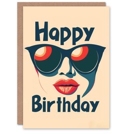 Artery8 Birthday Card Retro Classic Woman in Shades Summer For Him Her Man Woman Greeting Card