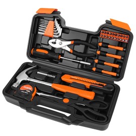 Flexzion 39 Piece Hand Tool Kits with Case - Compact Tool Kit for Handyman, Homeowners DIY - Household Tool Kit for Home with Portable Basic Tool Set Case, Orange